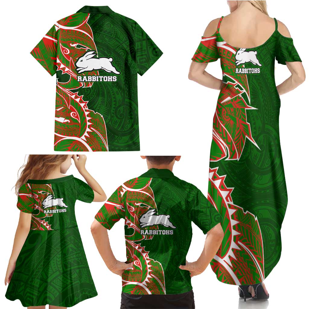 South Sydney Rabbitohs Family Matching Summer Maxi Dress and Hawaiian Shirt Polynesian Tribal Tattoo Pacific Sport Art