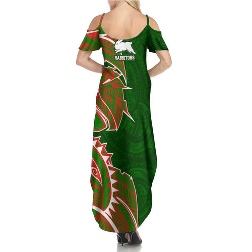 South Sydney Rabbitohs Family Matching Summer Maxi Dress and Hawaiian Shirt Polynesian Tribal Tattoo Pacific Sport Art