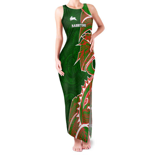 South Sydney Rabbitohs Family Matching Tank Maxi Dress and Hawaiian Shirt Polynesian Tribal Tattoo Pacific Sport Art