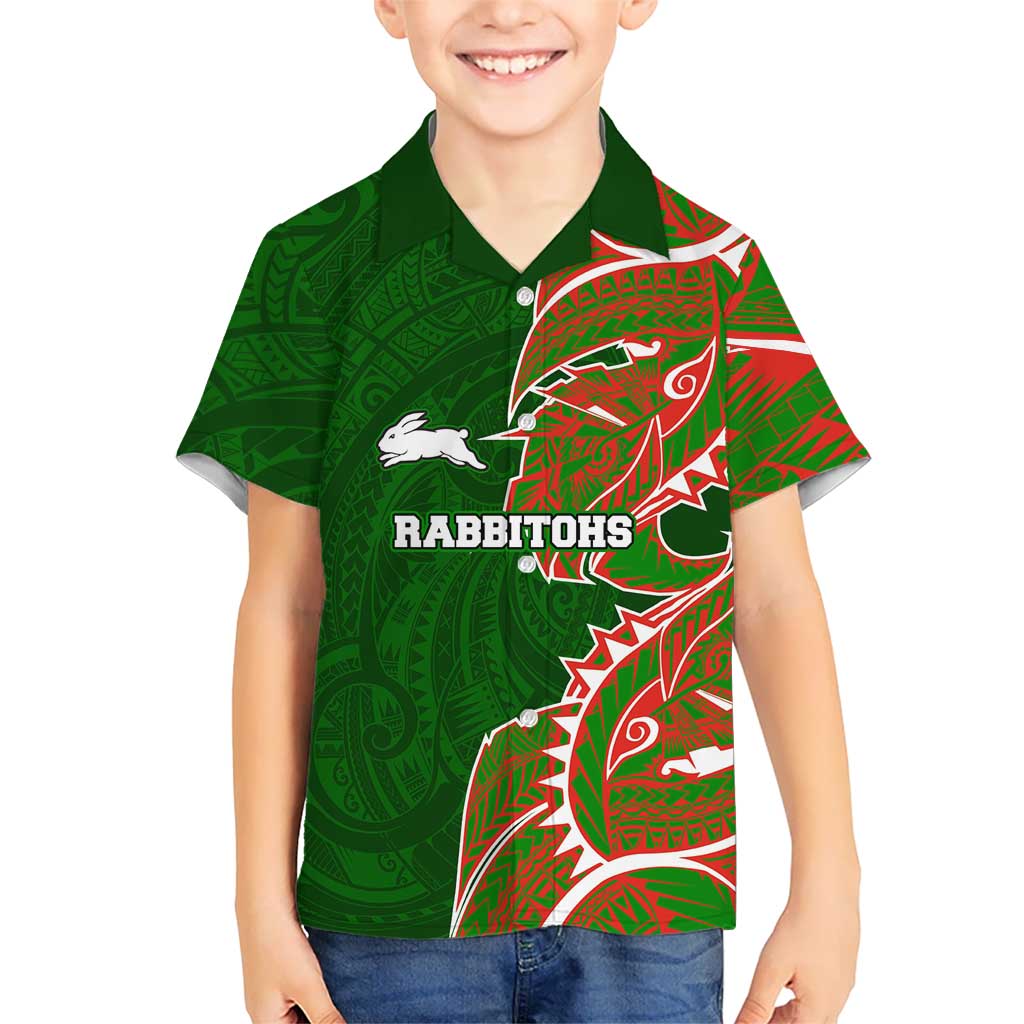 South Sydney Rabbitohs Kid Hawaiian Shirt Polynesian Tribal Tattoo Pacific Sport Art