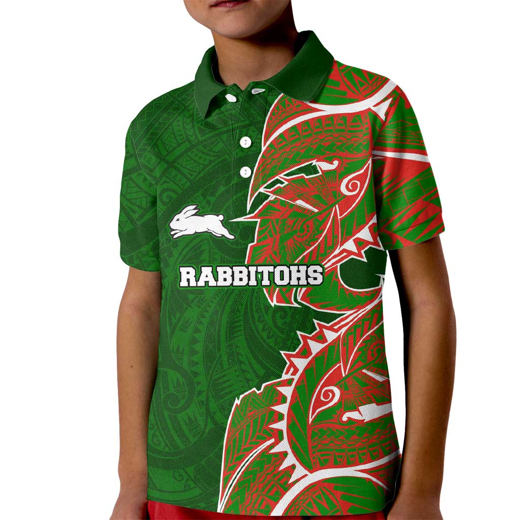 South Sydney Rabbitohs Kid Polo Shirt Polynesian Tribal Tattoo Pacific Sport Art