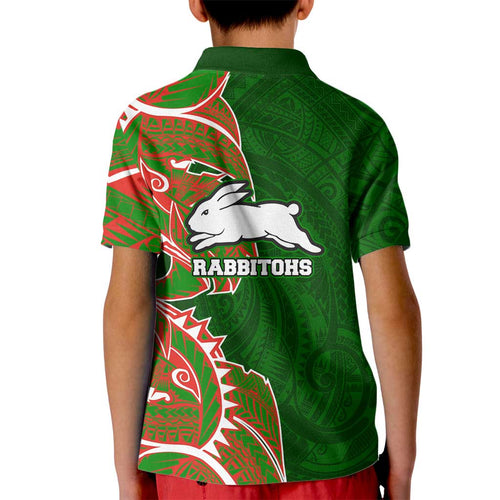 South Sydney Rabbitohs Kid Polo Shirt Polynesian Tribal Tattoo Pacific Sport Art
