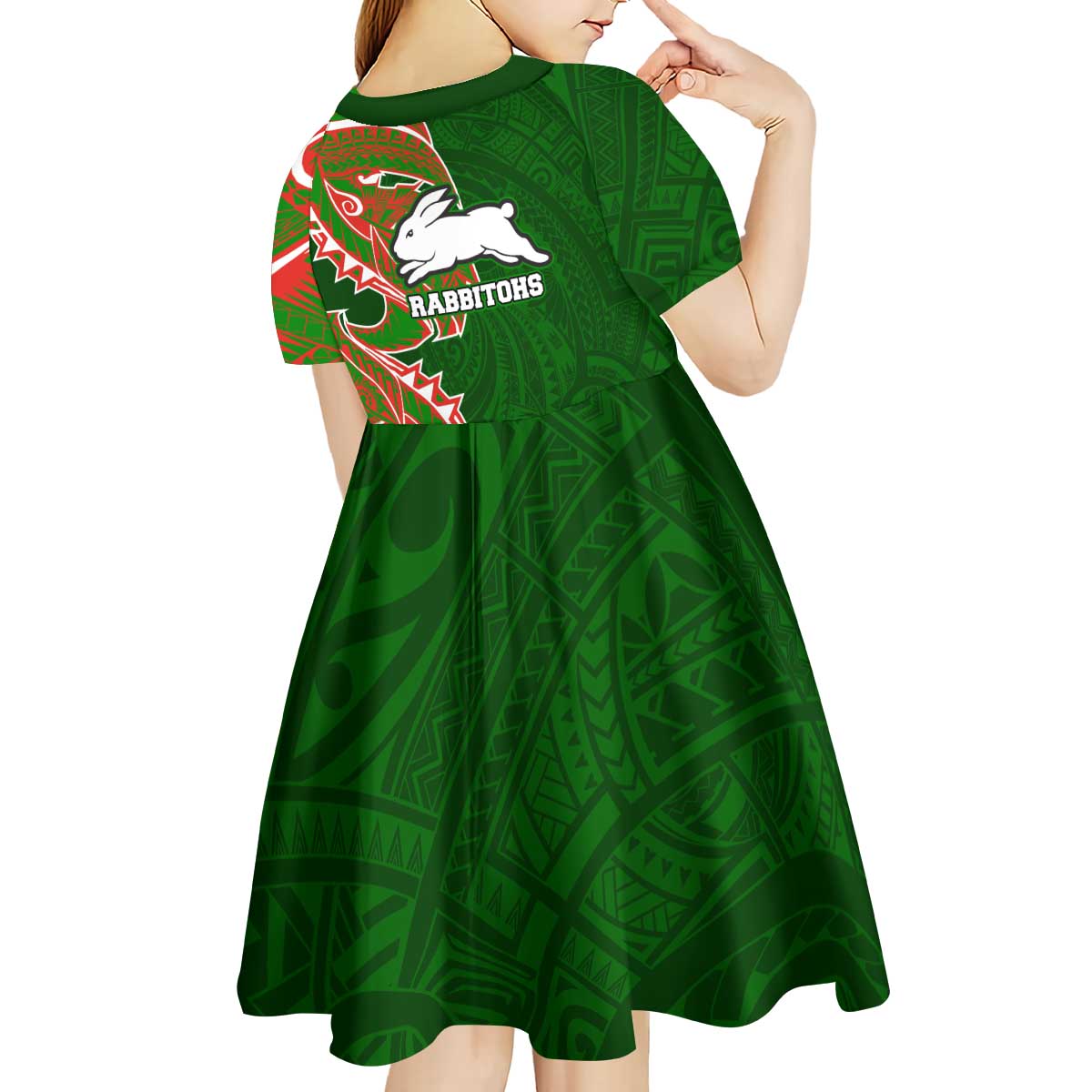 South Sydney Rabbitohs Kid Short Sleeve Dress Polynesian Tribal Tattoo Pacific Sport Art