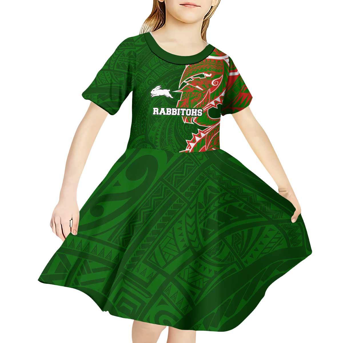 South Sydney Rabbitohs Kid Short Sleeve Dress Polynesian Tribal Tattoo Pacific Sport Art