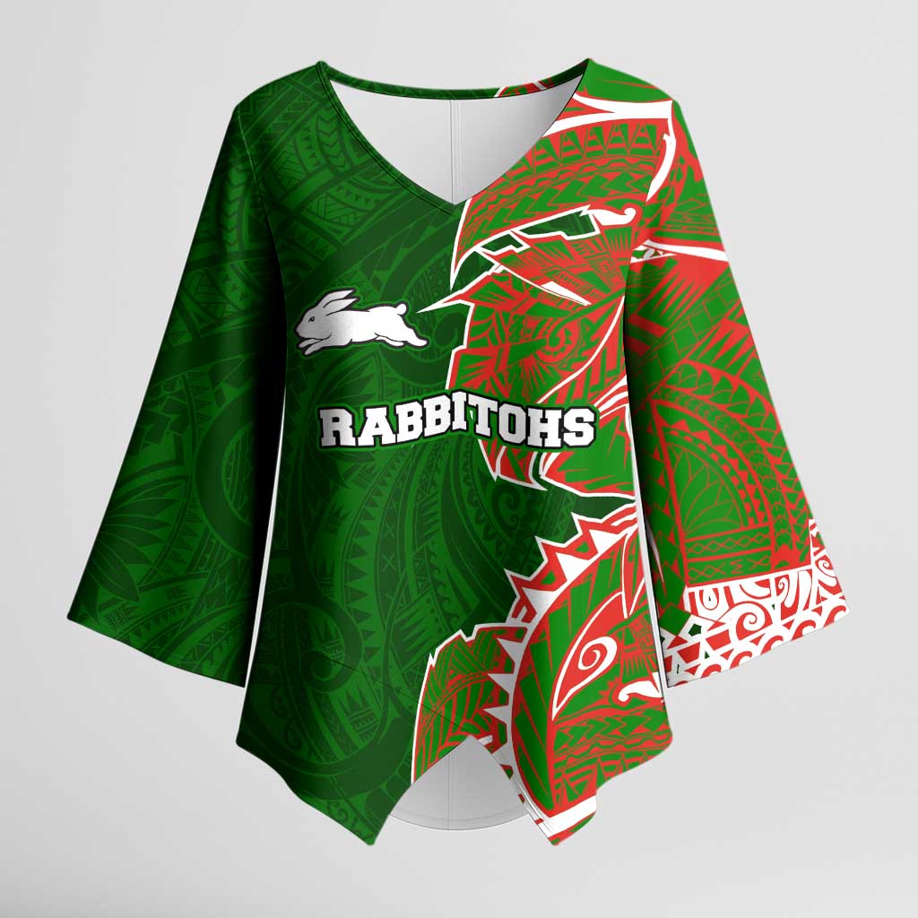 South Sydney Rabbitohs Kimono Sleeve Blouse Polynesian Tribal Tattoo Pacific Sport Art