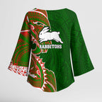 South Sydney Rabbitohs Kimono Sleeve Blouse Polynesian Tribal Tattoo Pacific Sport Art
