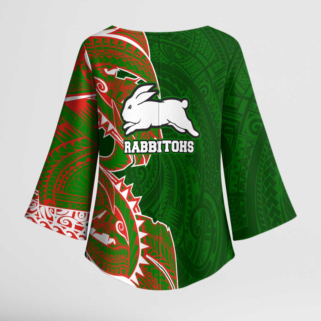 South Sydney Rabbitohs Kimono Sleeve Blouse Polynesian Tribal Tattoo Pacific Sport Art