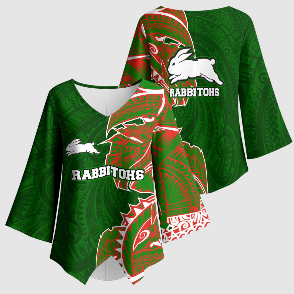 South Sydney Rabbitohs Kimono Sleeve Blouse Polynesian Tribal Tattoo Pacific Sport Art