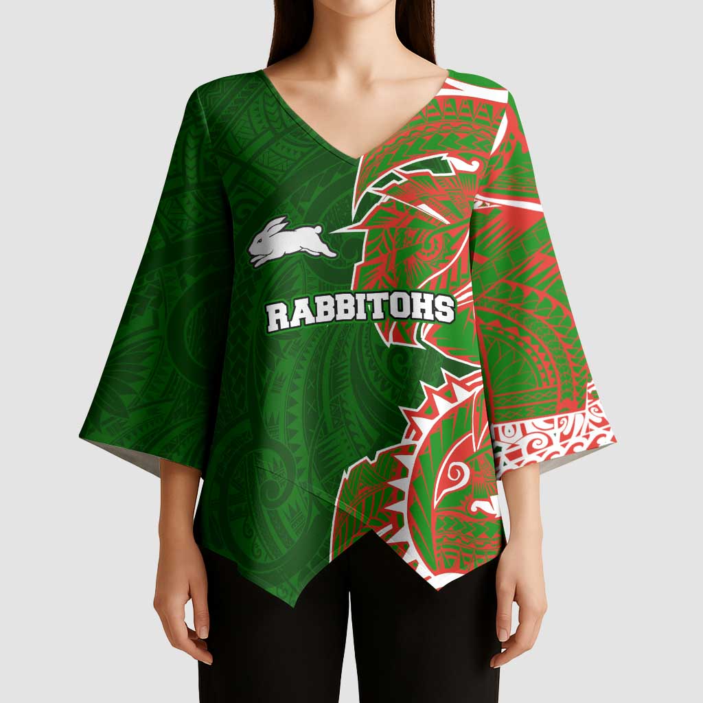South Sydney Rabbitohs Kimono Sleeve Blouse Polynesian Tribal Tattoo Pacific Sport Art