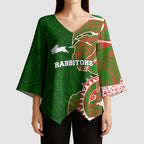 South Sydney Rabbitohs Kimono Sleeve Blouse Polynesian Tribal Tattoo Pacific Sport Art