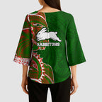 South Sydney Rabbitohs Kimono Sleeve Blouse Polynesian Tribal Tattoo Pacific Sport Art