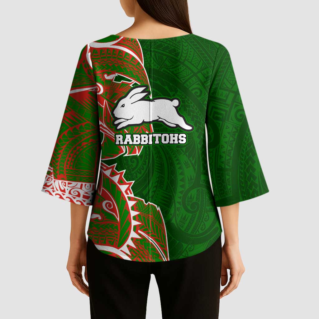 South Sydney Rabbitohs Kimono Sleeve Blouse Polynesian Tribal Tattoo Pacific Sport Art