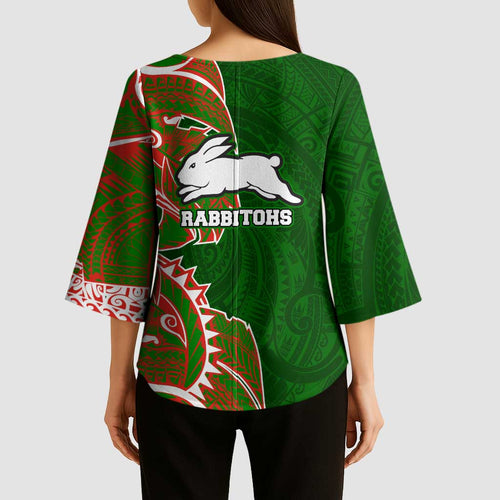 South Sydney Rabbitohs Kimono Sleeve Blouse Polynesian Tribal Tattoo Pacific Sport Art