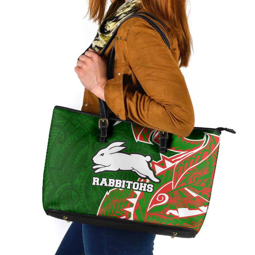 South Sydney Rabbitohs Leather Tote Bag Polynesian Tribal Tattoo Pacific Sport Art