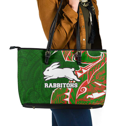 South Sydney Rabbitohs Leather Tote Bag Polynesian Tribal Tattoo Pacific Sport Art