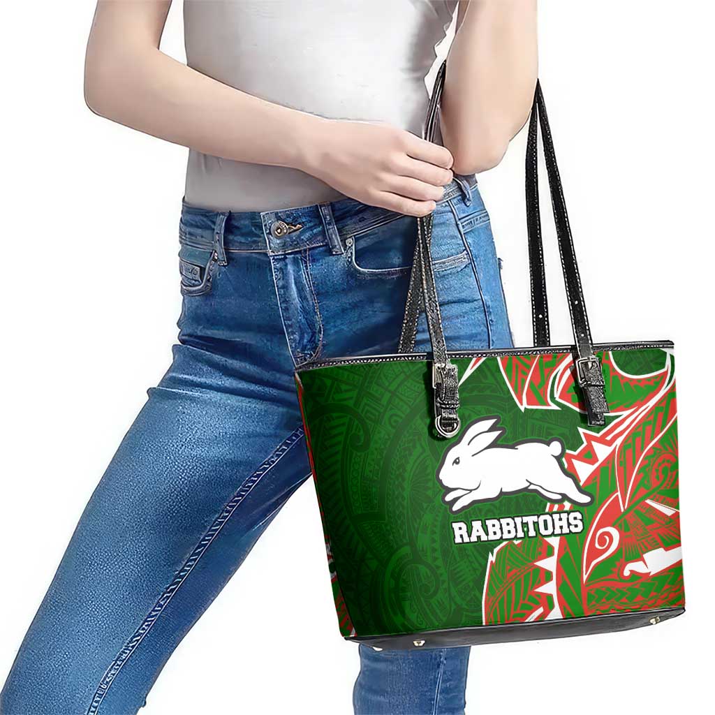 South Sydney Rabbitohs Leather Tote Bag Polynesian Tribal Tattoo Pacific Sport Art