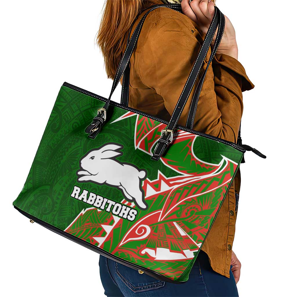 South Sydney Rabbitohs Leather Tote Bag Polynesian Tribal Tattoo Pacific Sport Art