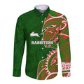 South Sydney Rabbitohs Long Sleeve Button Shirt Polynesian Tribal Tattoo Pacific Sport Art