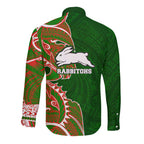 South Sydney Rabbitohs Long Sleeve Button Shirt Polynesian Tribal Tattoo Pacific Sport Art