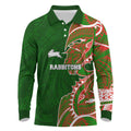 South Sydney Rabbitohs Long Sleeve Polo Shirt Polynesian Tribal Tattoo Pacific Sport Art