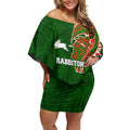 South Sydney Rabbitohs Off Shoulder Short Dress Polynesian Tribal Tattoo Pacific Sport Art