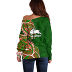 South Sydney Rabbitohs Off Shoulder Sweater Polynesian Tribal Tattoo Pacific Sport Art