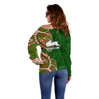 South Sydney Rabbitohs Off Shoulder Sweater Polynesian Tribal Tattoo Pacific Sport Art
