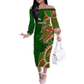 South Sydney Rabbitohs Off The Shoulder Long Sleeve Dress Polynesian Tribal Tattoo Pacific Sport Art