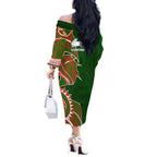 South Sydney Rabbitohs Off The Shoulder Long Sleeve Dress Polynesian Tribal Tattoo Pacific Sport Art