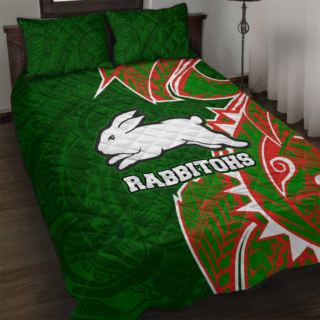 South Sydney Rabbitohs Quilt Bed Set Polynesian Tribal Tattoo Pacific Sport Art