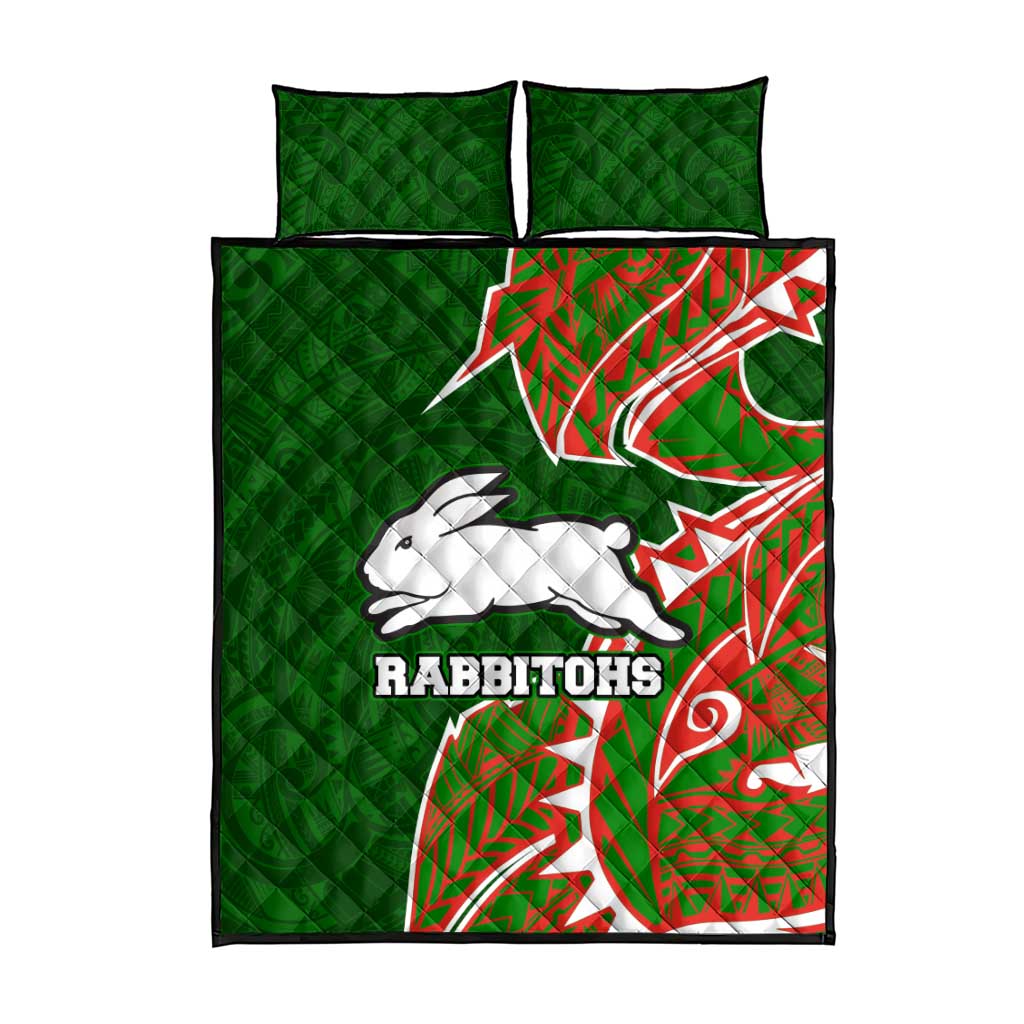 South Sydney Rabbitohs Quilt Bed Set Polynesian Tribal Tattoo Pacific Sport Art