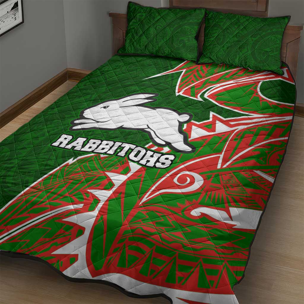 South Sydney Rabbitohs Quilt Bed Set Polynesian Tribal Tattoo Pacific Sport Art