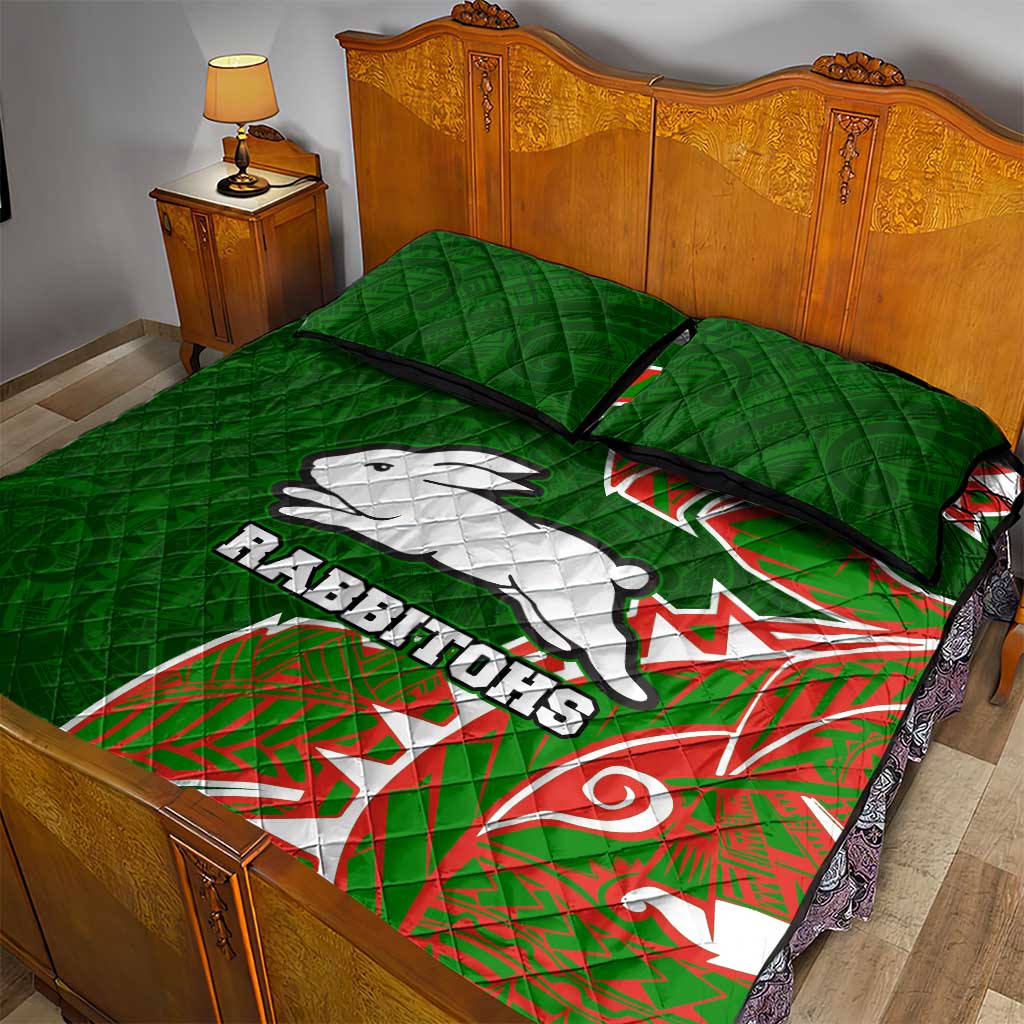 South Sydney Rabbitohs Quilt Bed Set Polynesian Tribal Tattoo Pacific Sport Art