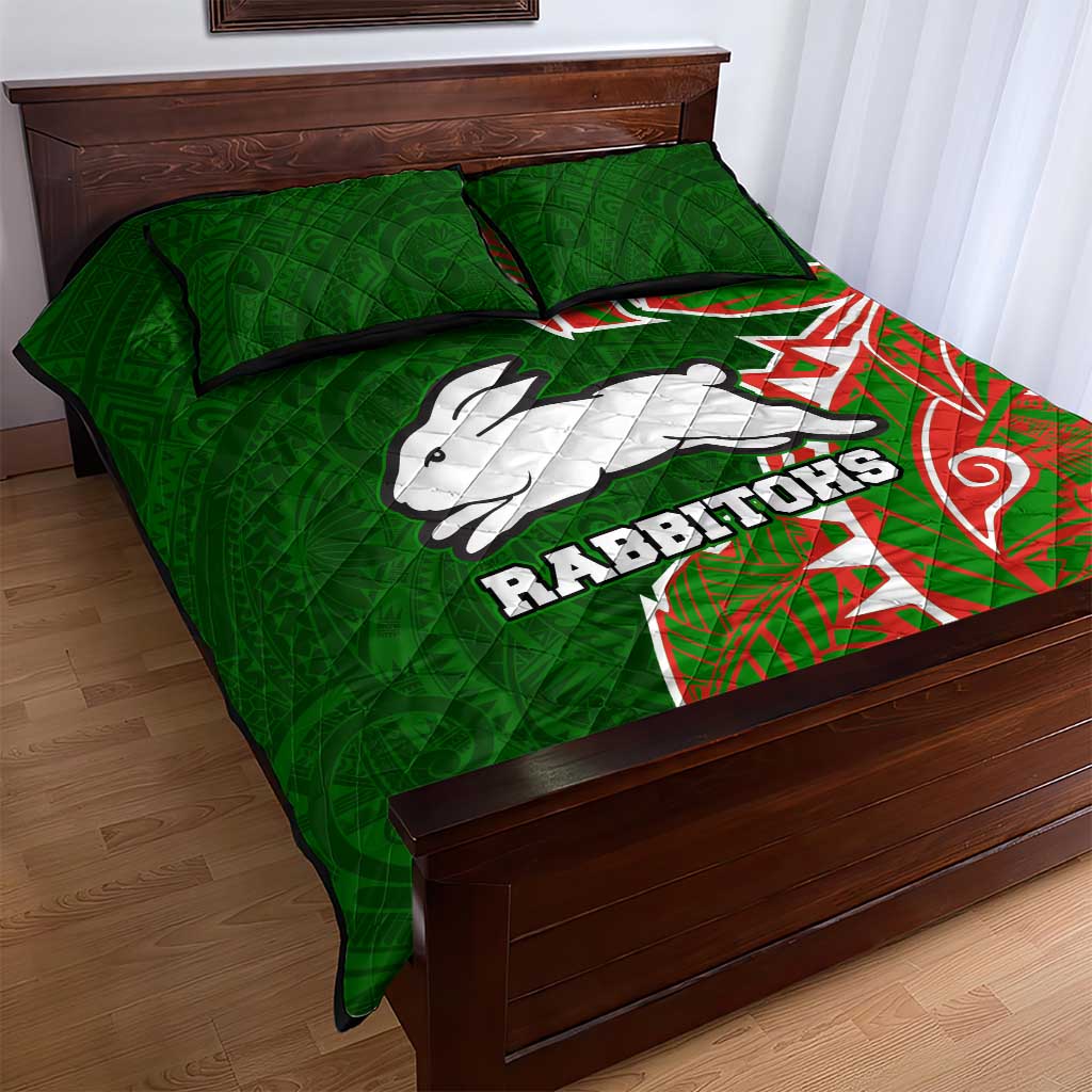 South Sydney Rabbitohs Quilt Bed Set Polynesian Tribal Tattoo Pacific Sport Art