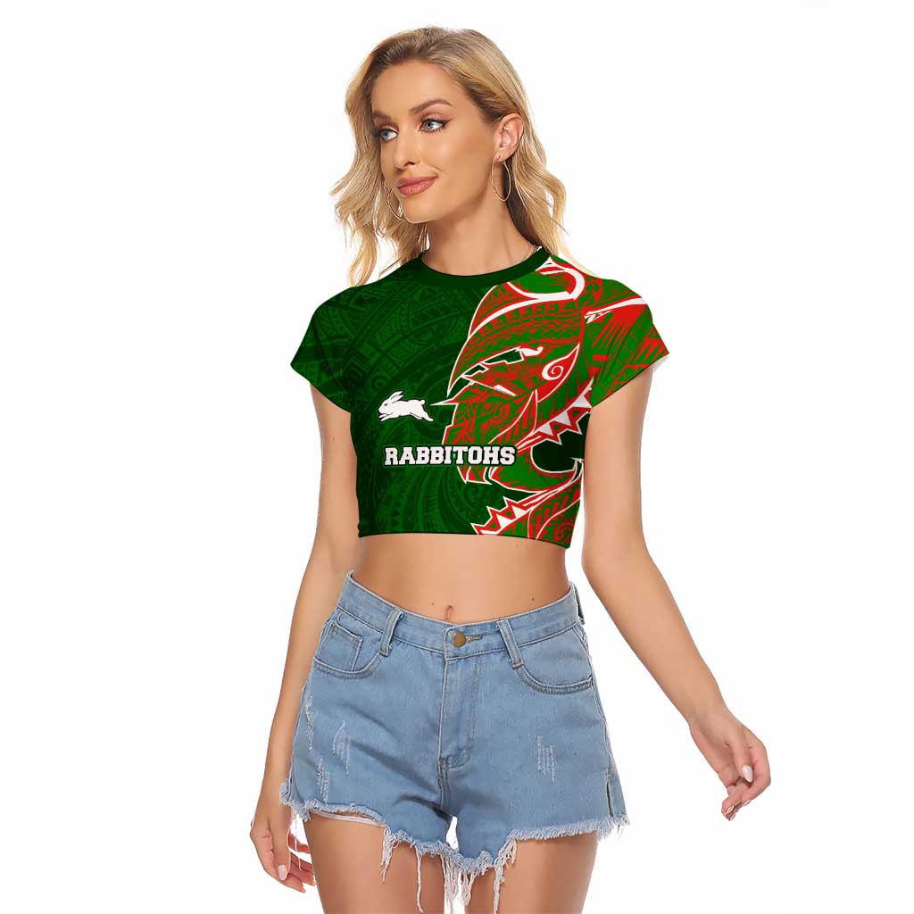 South Sydney Rabbitohs Raglan Cropped T Shirt Polynesian Tribal Tattoo Pacific Sport Art