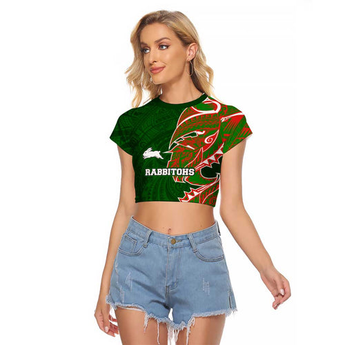 South Sydney Rabbitohs Raglan Cropped T Shirt Polynesian Tribal Tattoo Pacific Sport Art