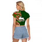 South Sydney Rabbitohs Raglan Cropped T Shirt Polynesian Tribal Tattoo Pacific Sport Art