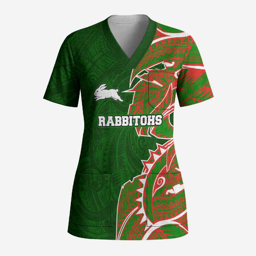 South Sydney Rabbitohs Scrub Top Polynesian Tribal Tattoo Pacific Sport Art
