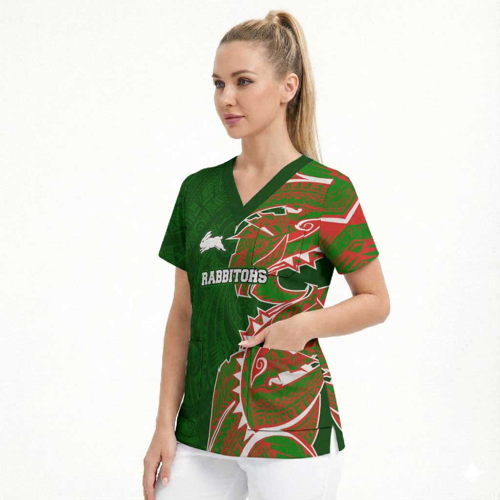 South Sydney Rabbitohs Scrub Top Polynesian Tribal Tattoo Pacific Sport Art