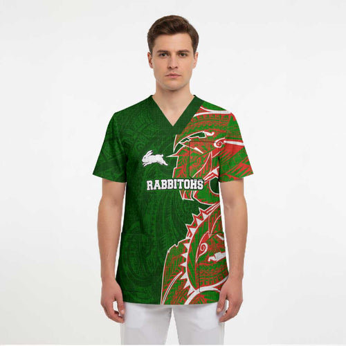 South Sydney Rabbitohs Scrub Top Polynesian Tribal Tattoo Pacific Sport Art