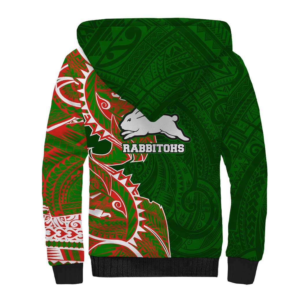 South Sydney Rabbitohs Sherpa Hoodie Polynesian Tribal Tattoo Pacific Sport Art
