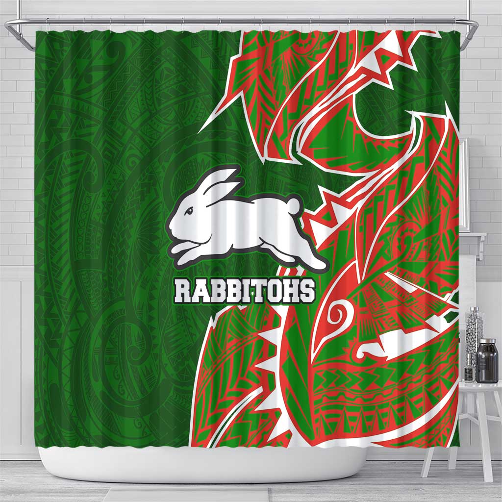 South Sydney Rabbitohs Shower Curtain Polynesian Tribal Tattoo Pacific Sport Art