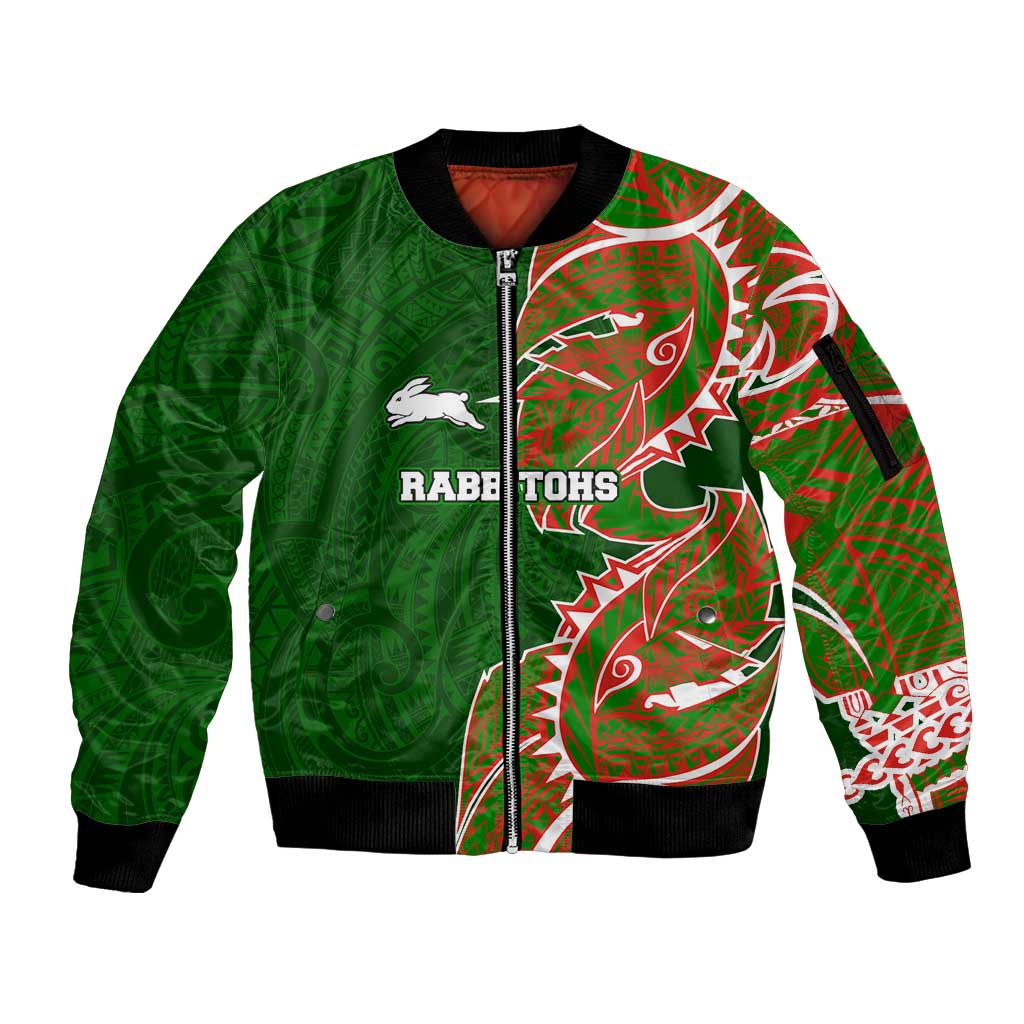 South Sydney Rabbitohs Sleeve Zip Bomber Jacket Polynesian Tribal Tattoo Pacific Sport Art