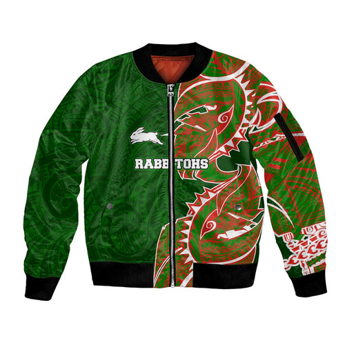 South Sydney Rabbitohs Sleeve Zip Bomber Jacket Polynesian Tribal Tattoo Pacific Sport Art