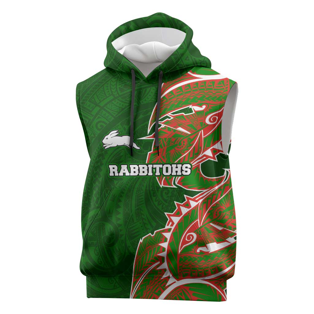 South Sydney Rabbitohs Sleeveless Hoodie Polynesian Tribal Tattoo Pacific Sport Art