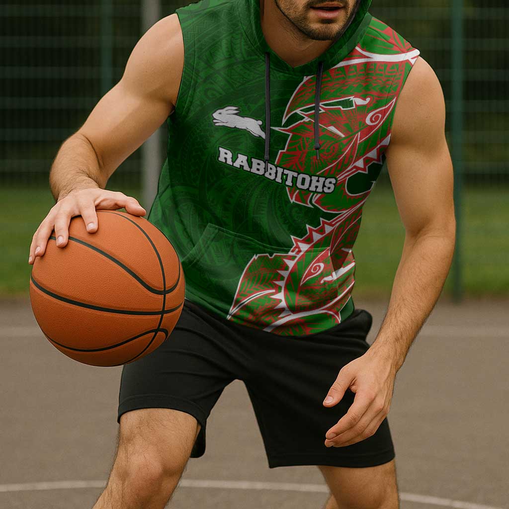 South Sydney Rabbitohs Sleeveless Hoodie Polynesian Tribal Tattoo Pacific Sport Art