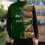 South Sydney Rabbitohs Sleeveless Puffer Jacket Polynesian Tribal Tattoo Pacific Sport Art
