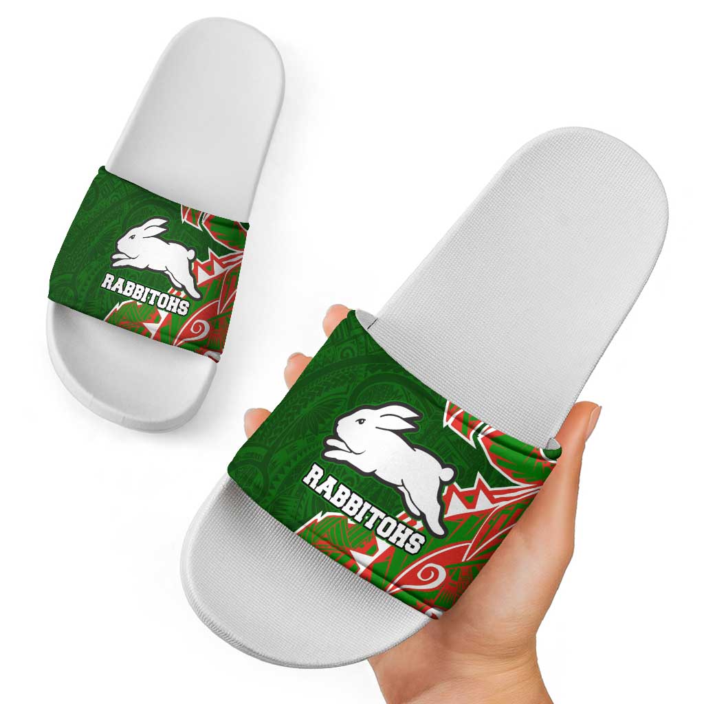 South Sydney Rabbitohs Slide Sandals Polynesian Tribal Tattoo Pacific Sport Art