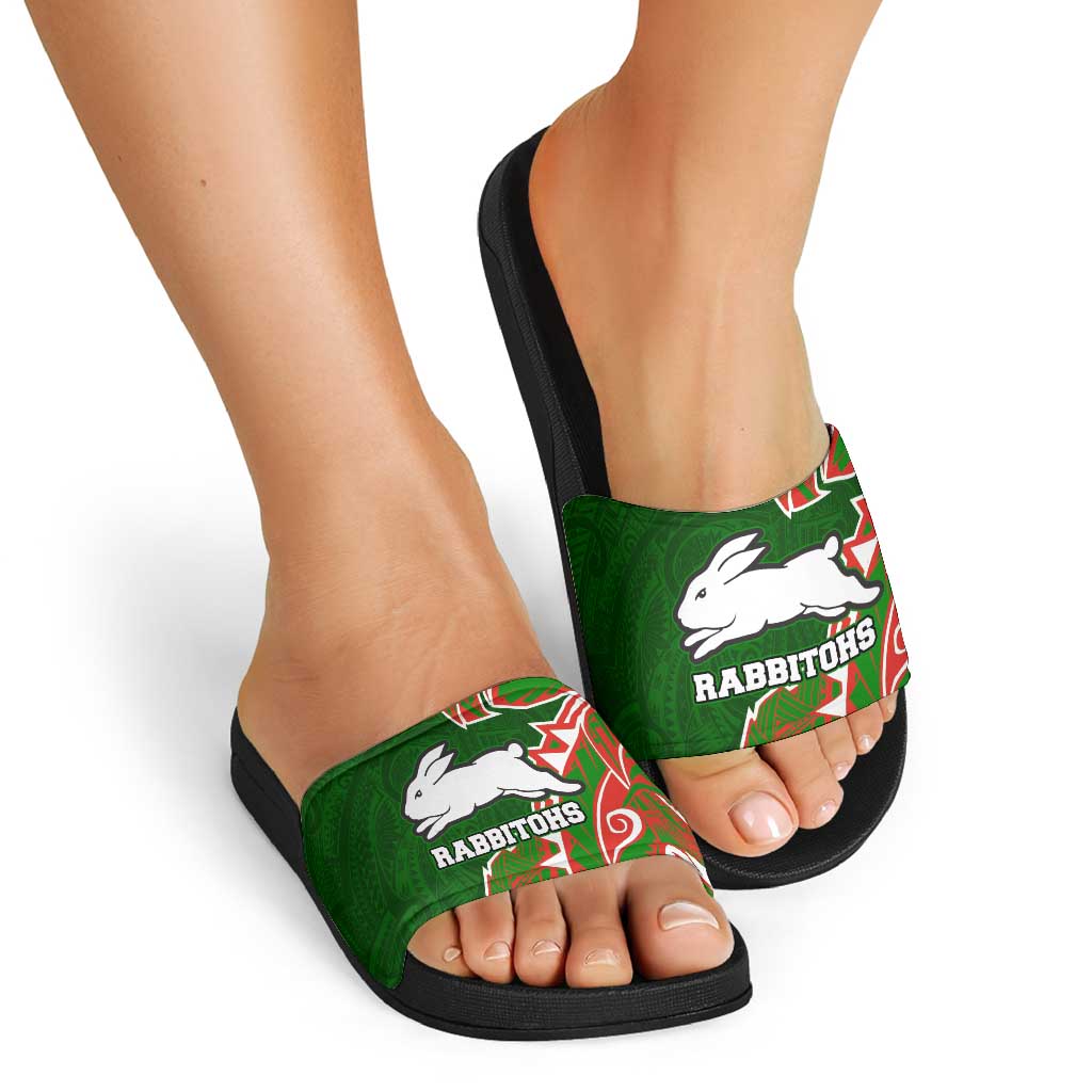 South Sydney Rabbitohs Slide Sandals Polynesian Tribal Tattoo Pacific Sport Art