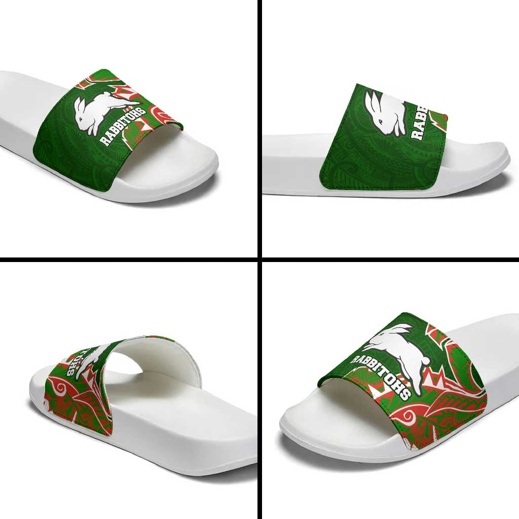 South Sydney Rabbitohs Slide Sandals Polynesian Tribal Tattoo Pacific Sport Art